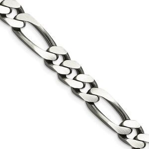 Mens 9mm Sterling Silver Solid Antiqued Figaro Chain Necklace, 28 Inch
